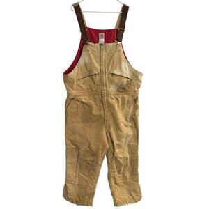 CARHARTT Vintage Canvas Quilt Lined Carpenter Bib Overalls 48X26 Trashed Stained